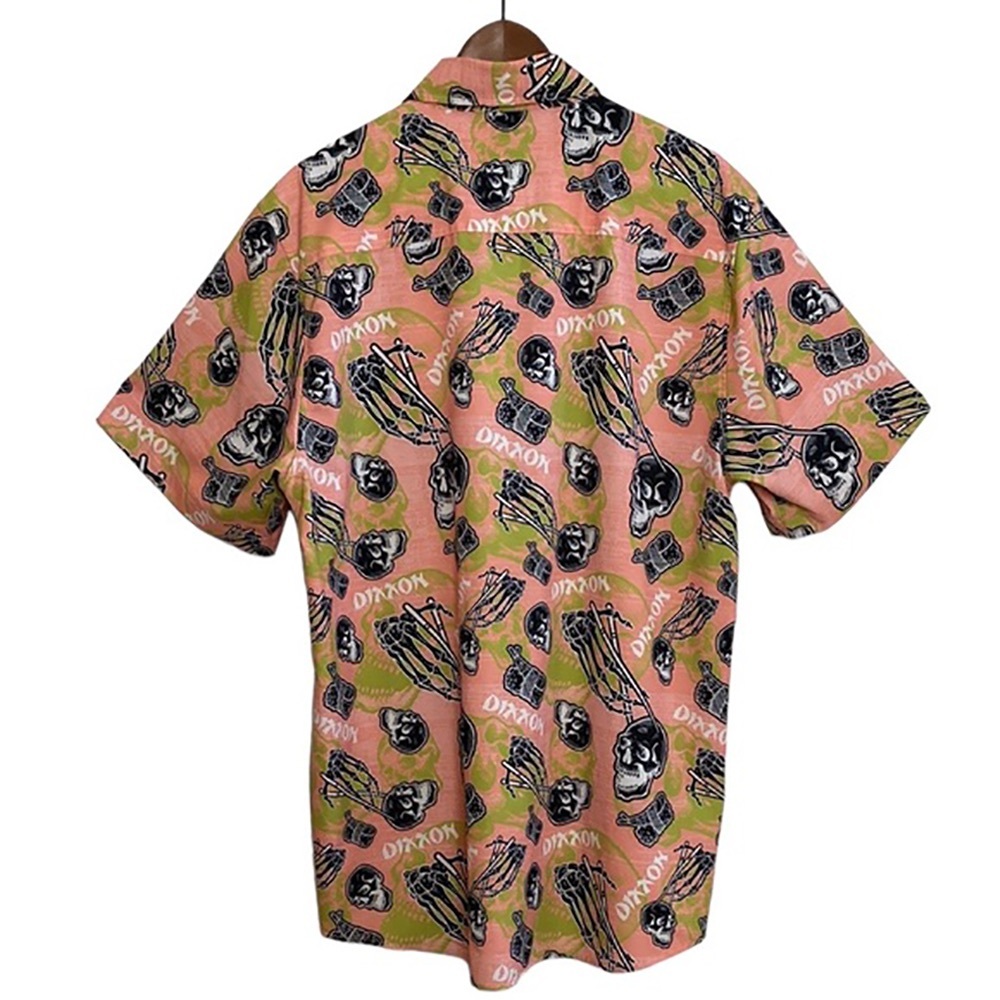 Dixxon Shirt Mens Large Tuna Town Party Short Sleeve Orange Green Black Skulls